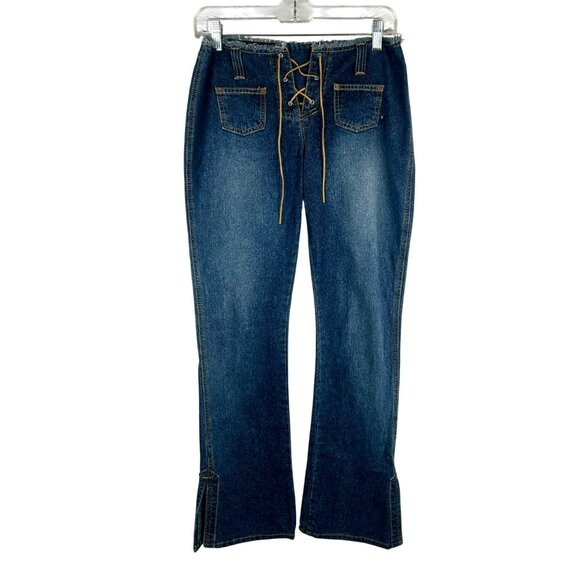 Y2K Abercrombie & Fitch Lace Up Boot Cut Jeans Women 30 Blue Low Rise Britney - Picture 1 of 10